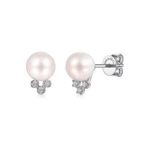 Gabriel 14K White Gold Diamond & Pearl Stud Earrings