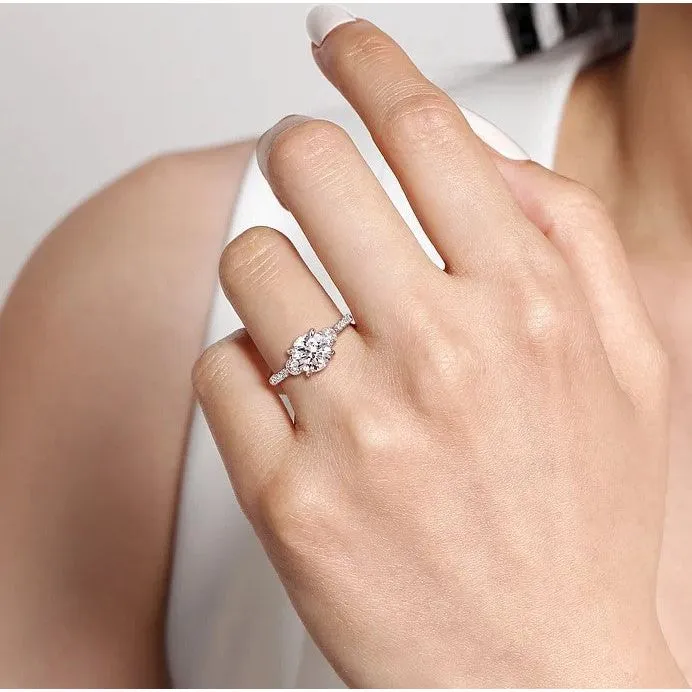 Gabriel 14K White Gold "Moon" Three Stone Diamond Engagement Ring
