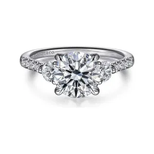 Gabriel 14K White Gold "Moon" Three Stone Diamond Engagement Ring