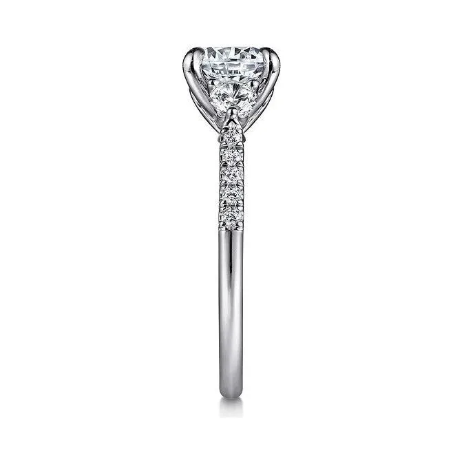 Gabriel 14K White Gold "Moon" Three Stone Diamond Engagement Ring