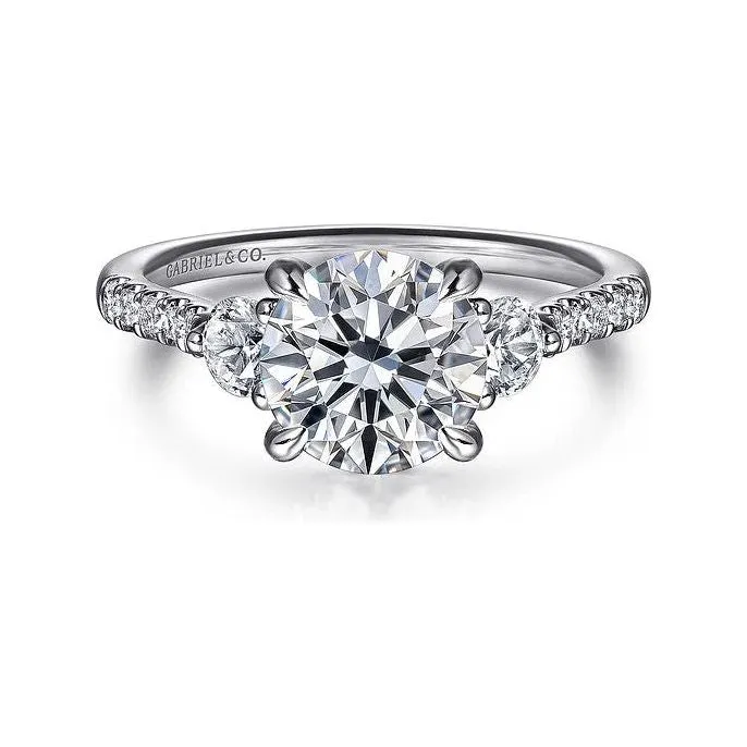 Gabriel 14K White Gold "Moon" Three Stone Diamond Engagement Ring