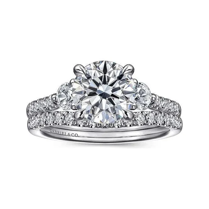 Gabriel 14K White Gold "Moon" Three Stone Diamond Engagement Ring