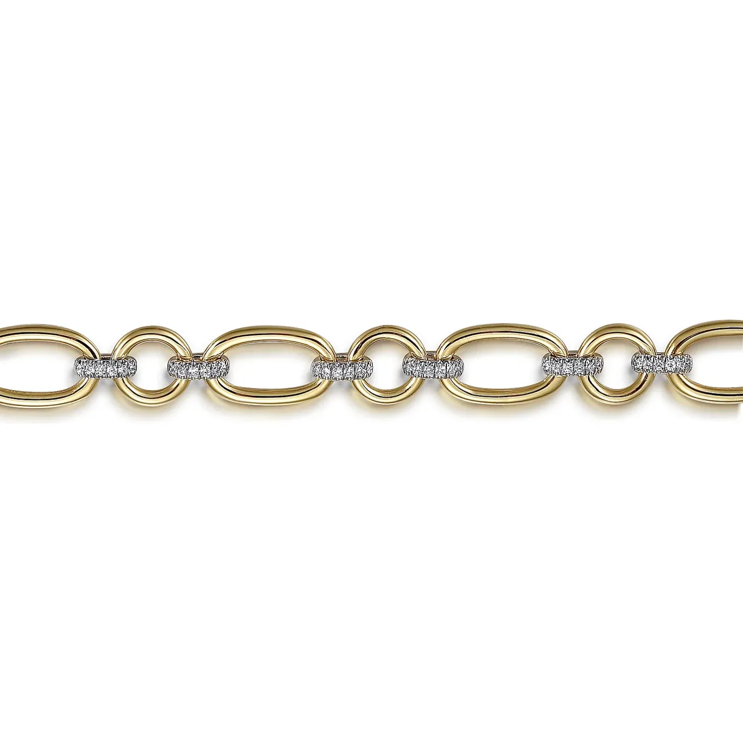 Gabriel 14K White-Yellow Gold Diamond Hollow Tube Link Chain Bracelet