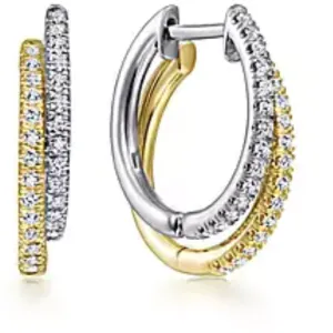 Gabriel 14K Yellow & White Gold Double Diamond Huggie Earrings