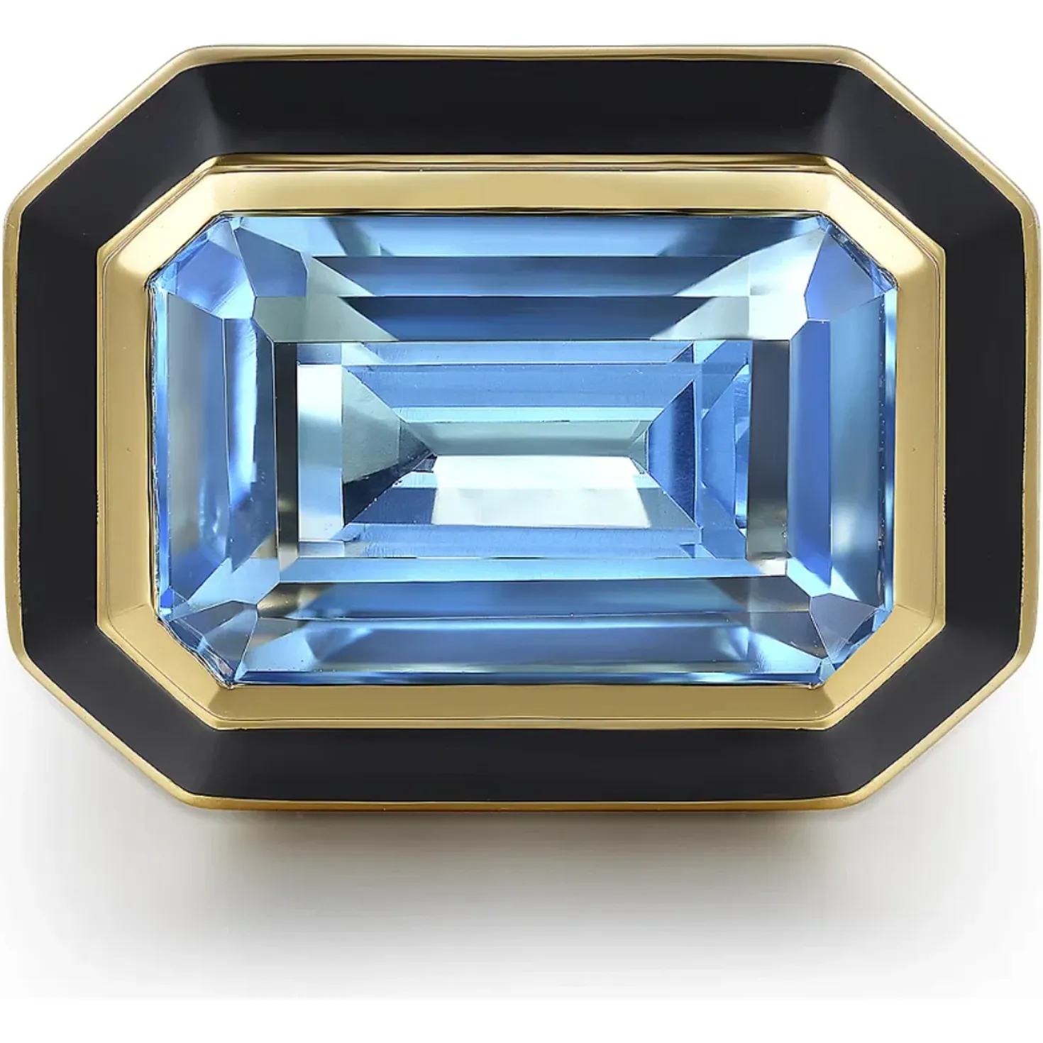 Gabriel 14K Yellow Gold Blue Topaz Emerald Cut Ring with Black Enamel