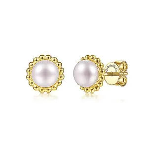 Gabriel 14K Yellow Gold Bujukan Beaded Frame Pearl Stud Earrings