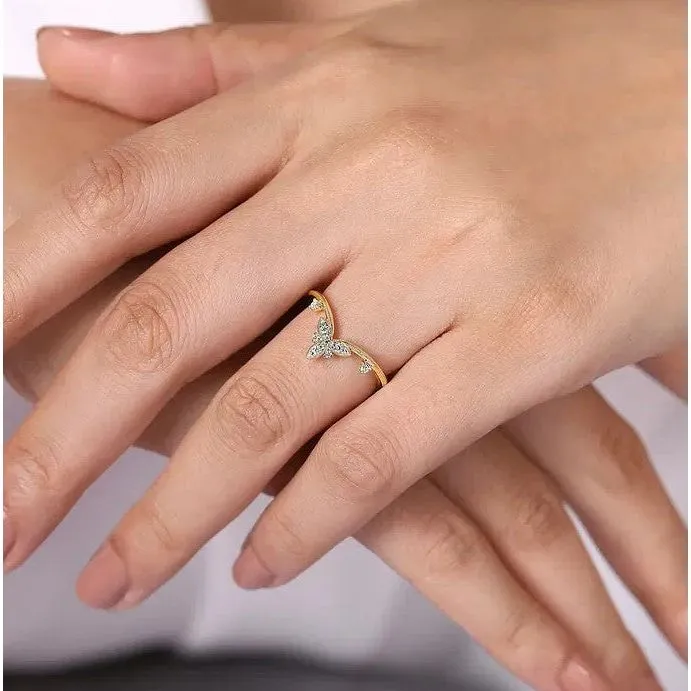 Gabriel 14K Yellow Gold Diamond Floral Chevron Ring