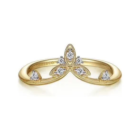 Gabriel 14K Yellow Gold Diamond Floral Chevron Ring