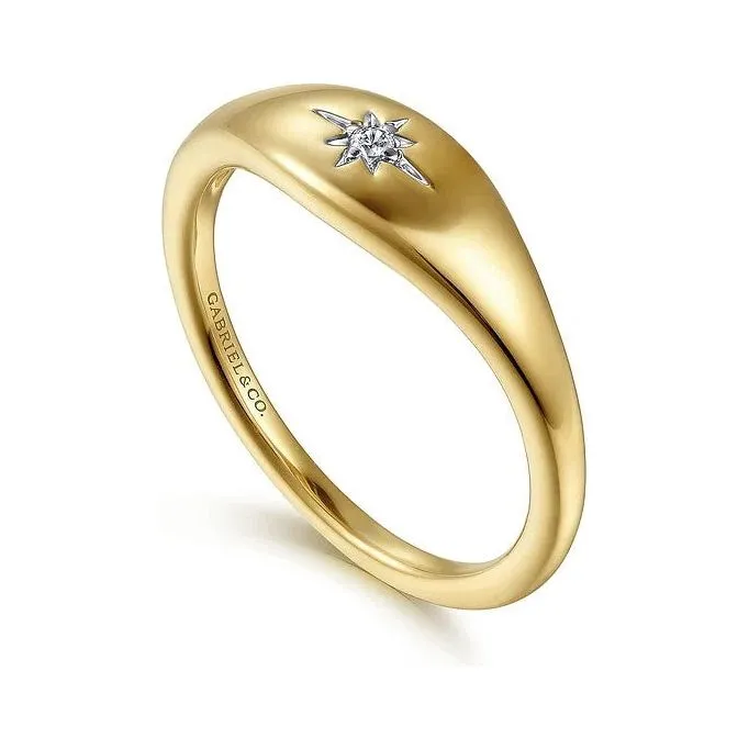 Gabriel 14K Yellow Gold Diamond Starburst Signet Ring