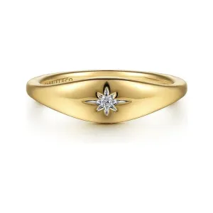 Gabriel 14K Yellow Gold Diamond Starburst Signet Ring