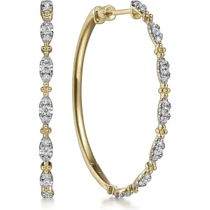 Gabriel 14K Yellow Gold Diamond Station Intricate Hoop Earrings