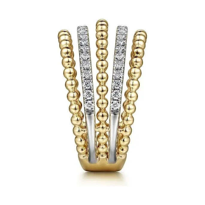 Gabriel 14K Yellow Gold Multi Row Bujukan Bead & Diamond Ring