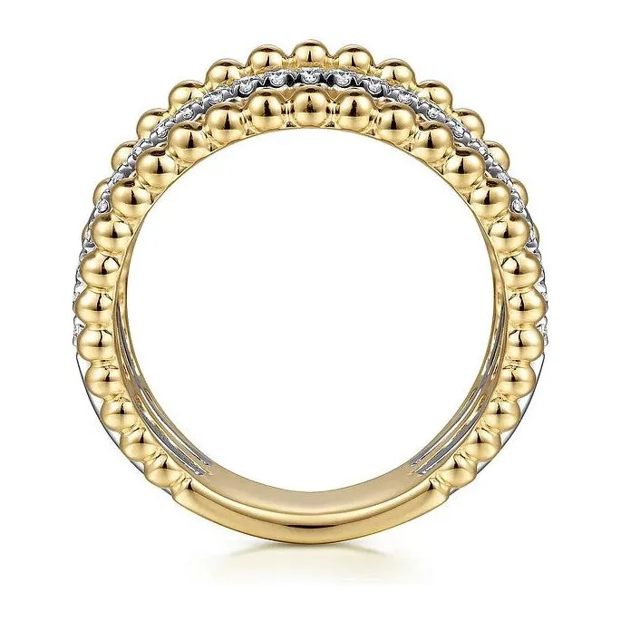 Gabriel 14K Yellow Gold Multi Row Bujukan Bead & Diamond Ring