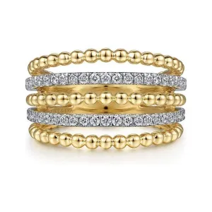 Gabriel 14K Yellow Gold Multi Row Bujukan Bead & Diamond Ring