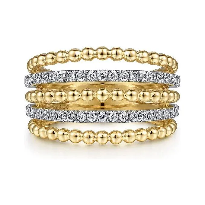 Gabriel 14K Yellow Gold Multi Row Bujukan Bead & Diamond Ring