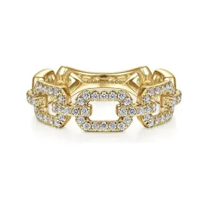 Gabriel 14K Yellow Gold Pave Diamond Link Ring