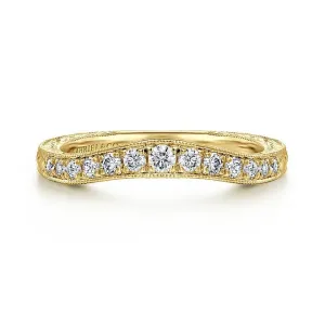 Gabriel 14K Yellow Gold "Provence" Vintage Micro Pave Diamond Contour Band