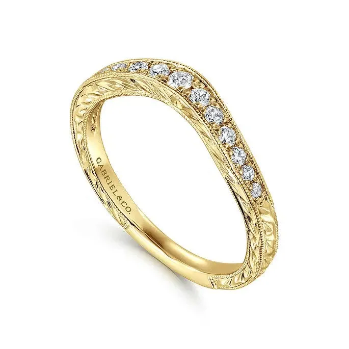 Gabriel 14K Yellow Gold "Provence" Vintage Micro Pave Diamond Contour Band