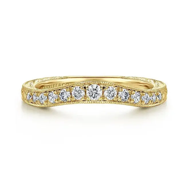 Gabriel 14K Yellow Gold "Provence" Vintage Micro Pave Diamond Contour Band