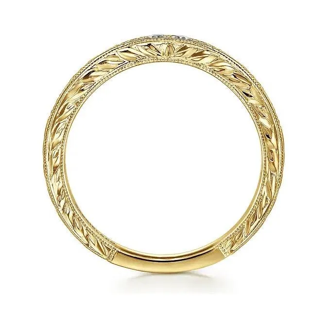 Gabriel 14K Yellow Gold "Provence" Vintage Micro Pave Diamond Contour Band
