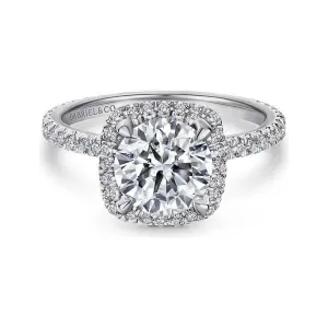 Gabriel "Daffodil" 14K White Gold Diamond Cushion Halo Engagement Ring