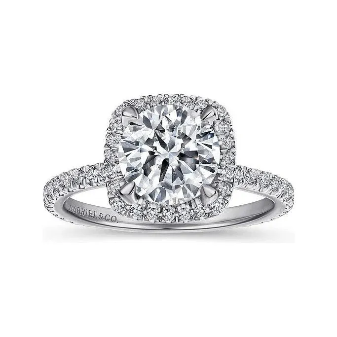Gabriel "Daffodil" 14K White Gold Diamond Cushion Halo Engagement Ring