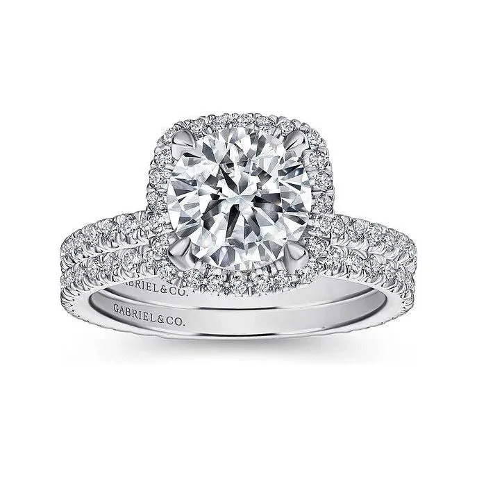 Gabriel "Daffodil" 14K White Gold Diamond Cushion Halo Engagement Ring