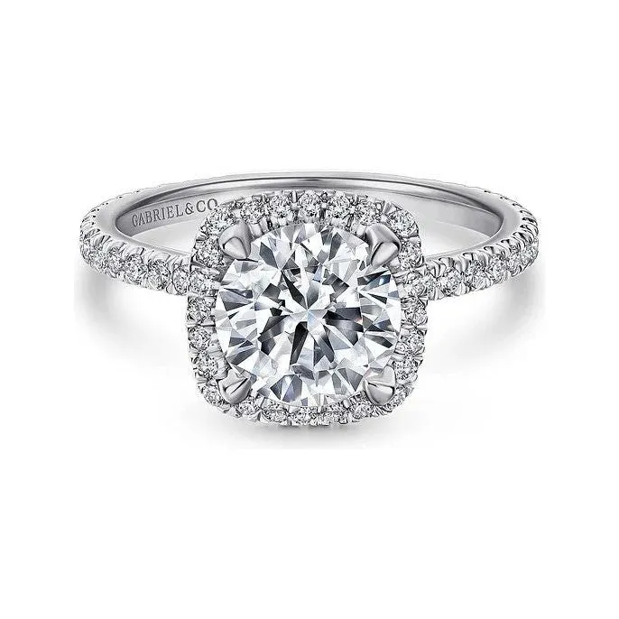 Gabriel "Daffodil" 14K White Gold Diamond Cushion Halo Engagement Ring