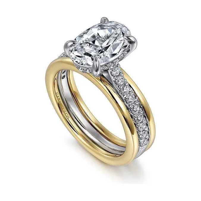 Gabriel "Feah" 14K Two-Tone Wide Band Oval Diamond Engagement Ring