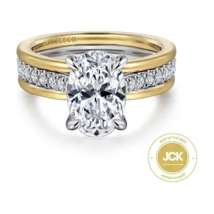 Gabriel "Feah" 14K Two-Tone Wide Band Oval Diamond Engagement Ring