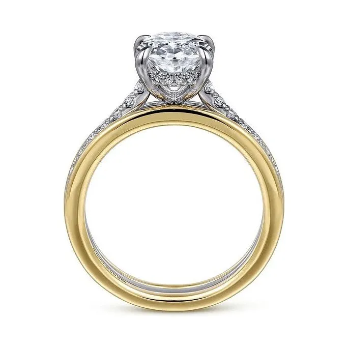 Gabriel "Feah" 14K Two-Tone Wide Band Oval Diamond Engagement Ring