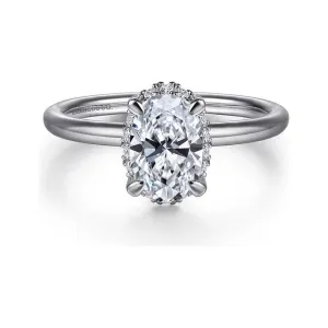 Gabriel "Seattle" 14K White Gold Oval Hidden Halo Diamond Engagement Ring