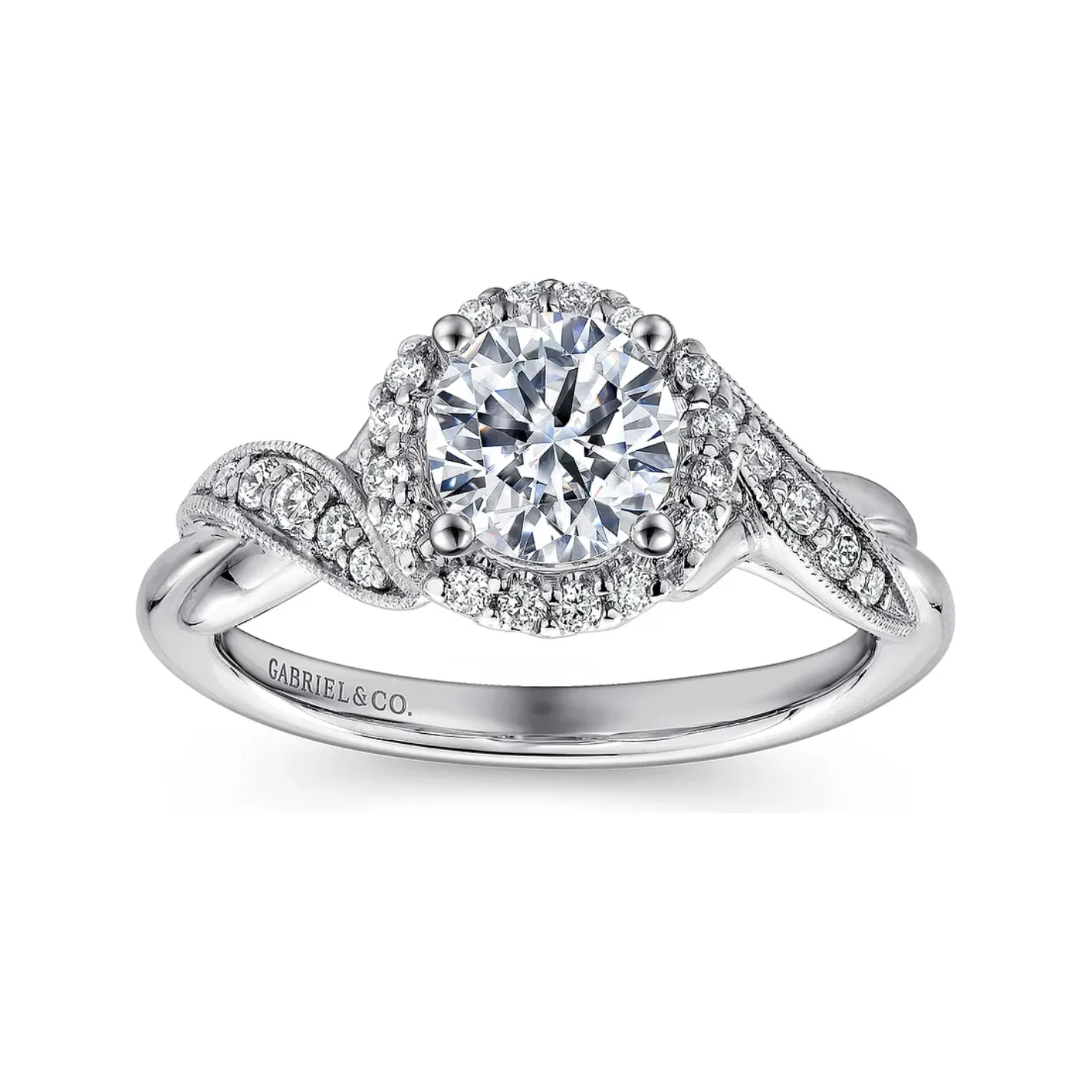 Gabriel "Shae" 14K White Gold Halo Diamond Engagement Ring