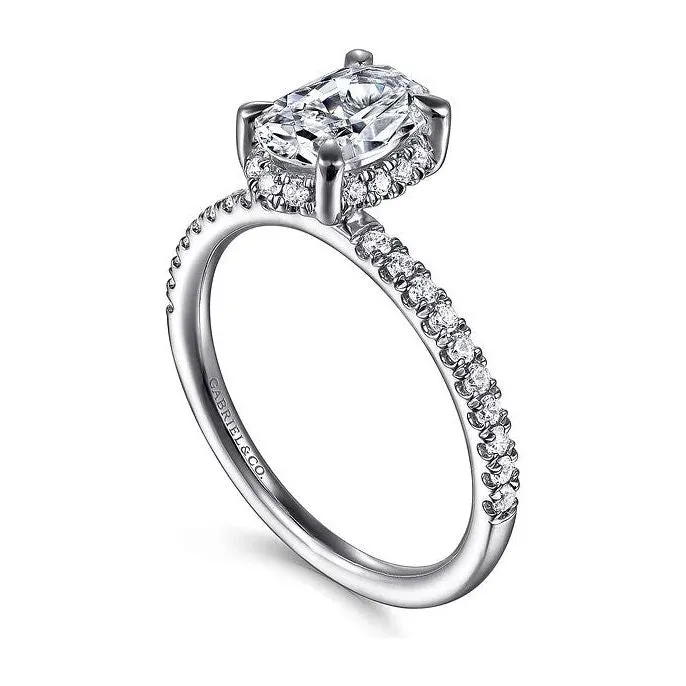 Gabriel "Suede" 14K White Gold Oval Hidden Halo Pave Diamond Engagement Ring