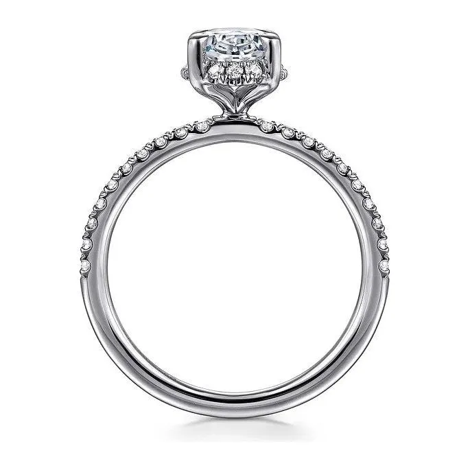 Gabriel "Suede" 14K White Gold Oval Hidden Halo Pave Diamond Engagement Ring