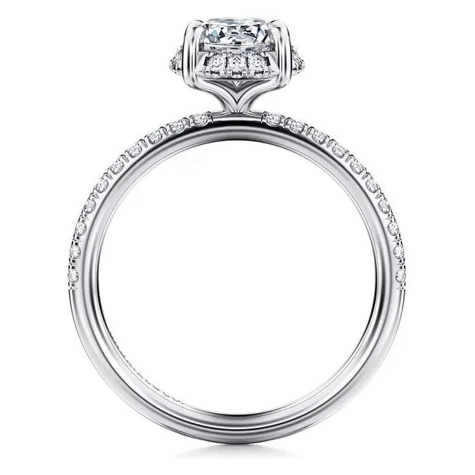 Gabriel "Suede" 14K White Gold Round Hidden Halo Pave Diamond Engagement Ring