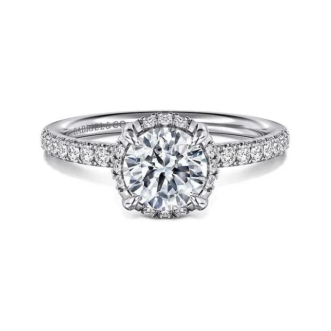 Gabriel "Suede" 14K White Gold Round Hidden Halo Pave Diamond Engagement Ring