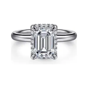 Gabriel "Symphony" 14K White Gold Emerald Hidden Halo Diamond Engagement Ring