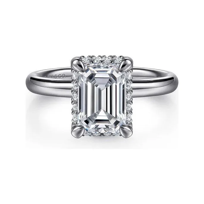 Gabriel "Symphony" 14K White Gold Emerald Hidden Halo Diamond Engagement Ring