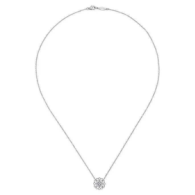 Gabriel Silver Round Filigree White Sapphire Pendant Necklace