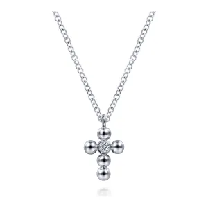 Gabriel Sterling Silver Diamond and Bujukan Bead Cross Necklace