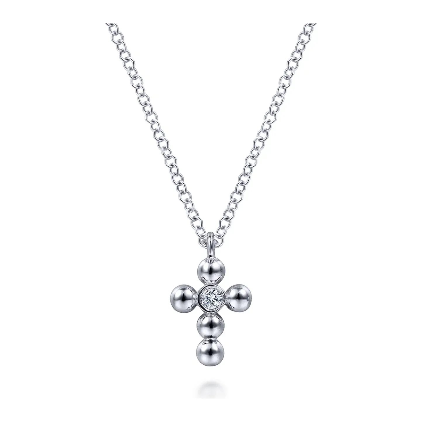 Gabriel Sterling Silver Diamond and Bujukan Bead Cross Necklace