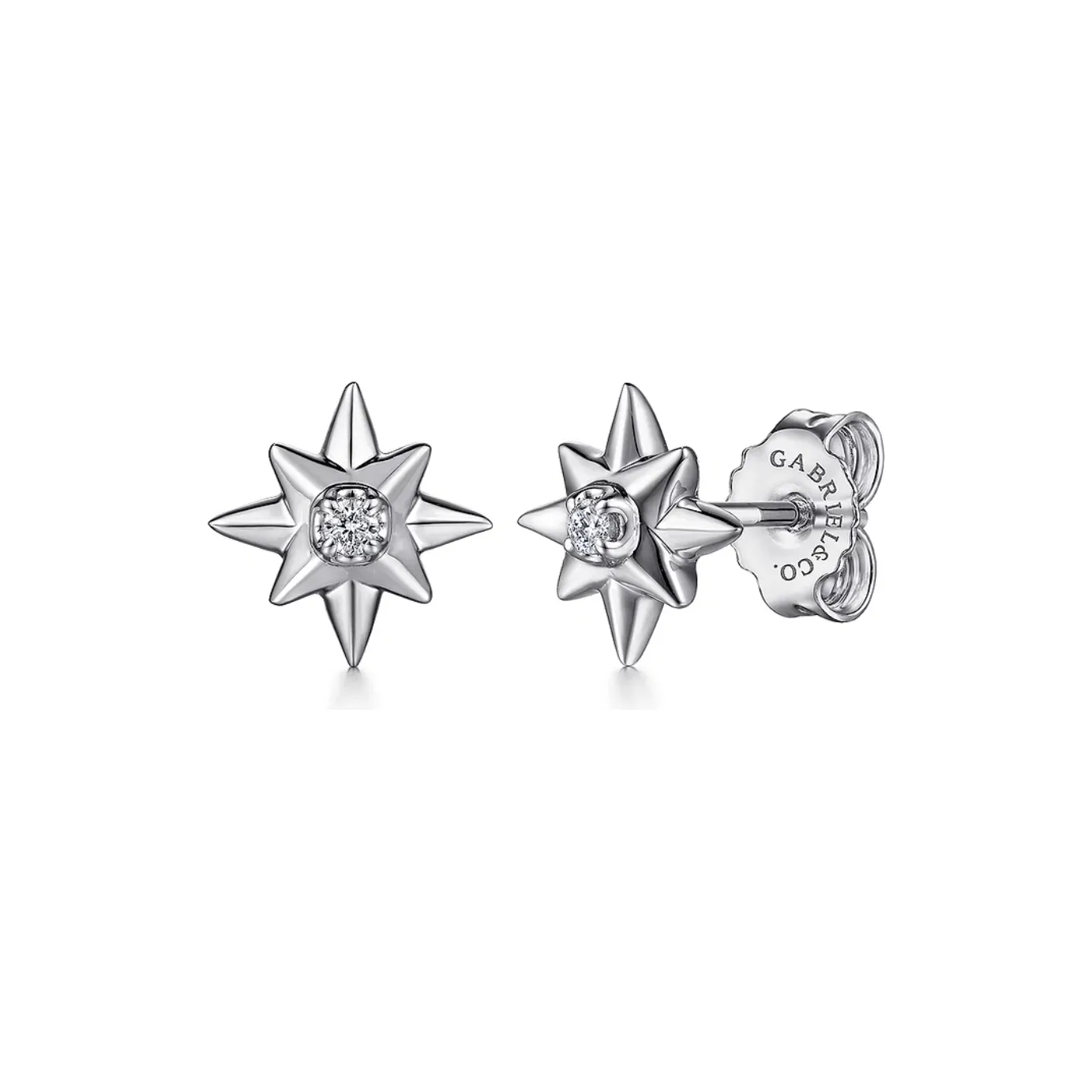 Gabriel Sterling Silver Diamond Star Stud Earrings