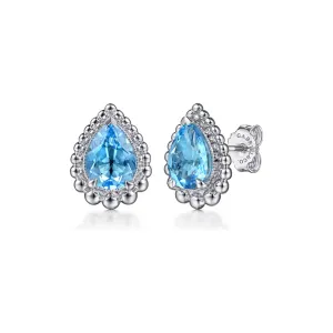Gabriel Sterling Silver Faceted Swiss Blue Topaz Pear Shape Bujukan Stud Earrings