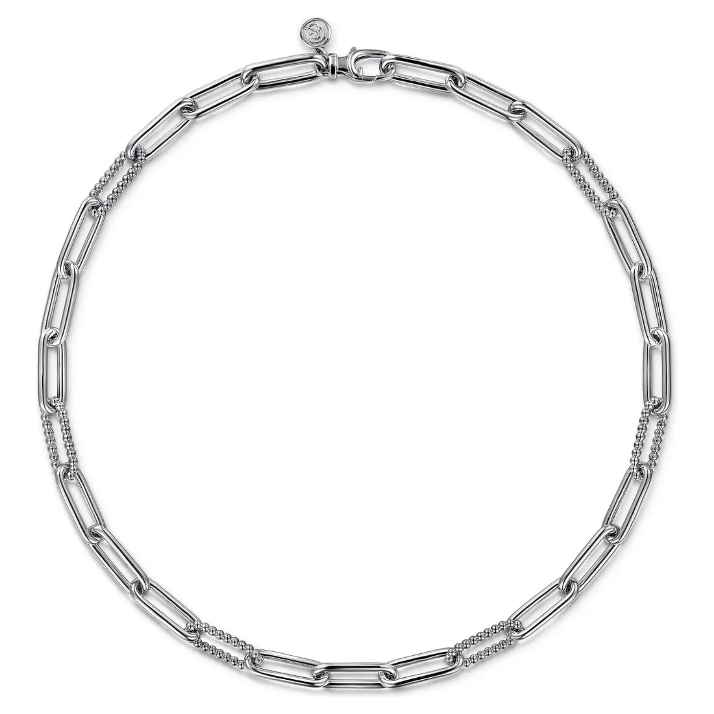 Gabriel Sterling Silver Oval Link Chain Necklace with Bujukan Stations