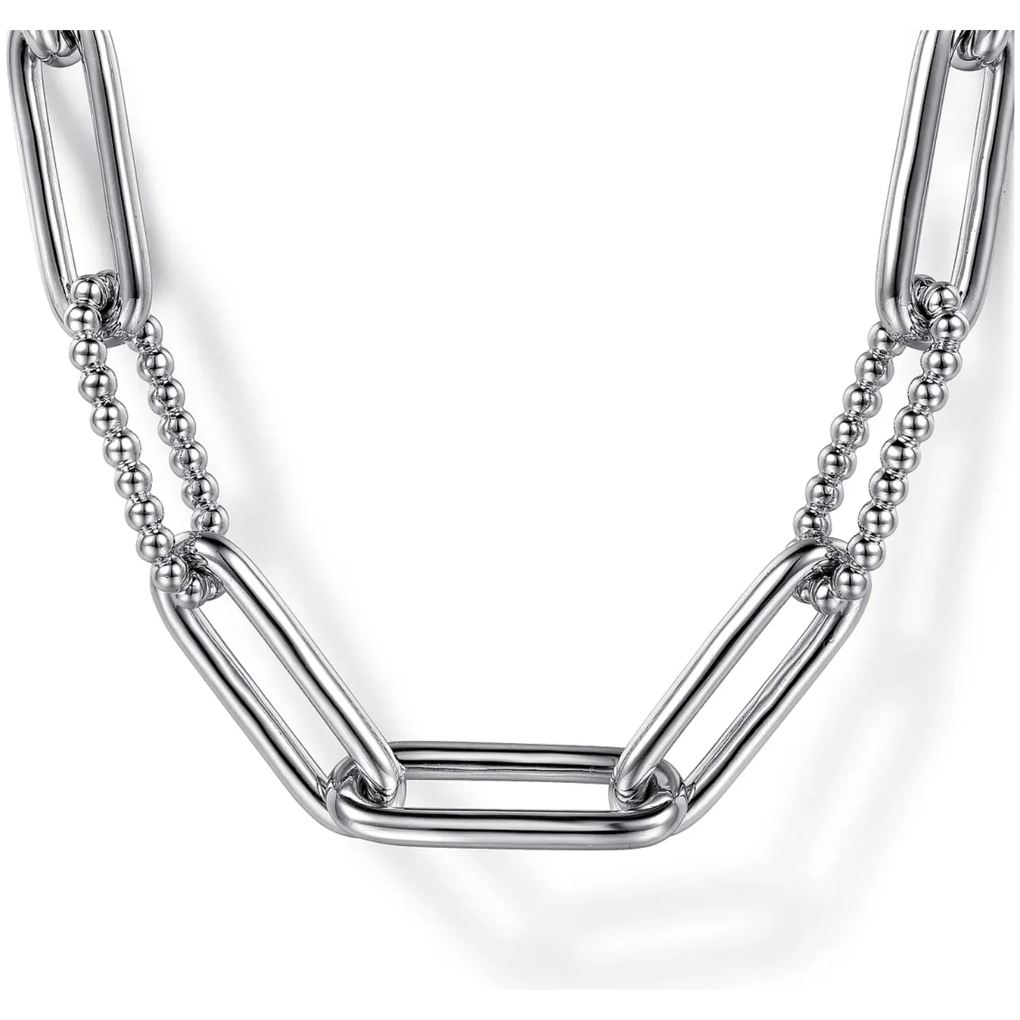 Gabriel Sterling Silver Oval Link Chain Necklace with Bujukan Stations
