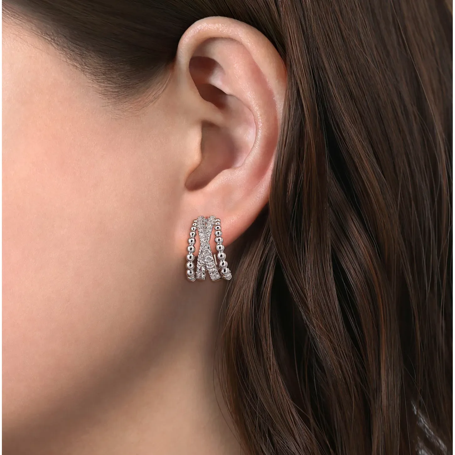 Gabriel Sterling Silver White Sapphire Bujukan Huggie Earrings