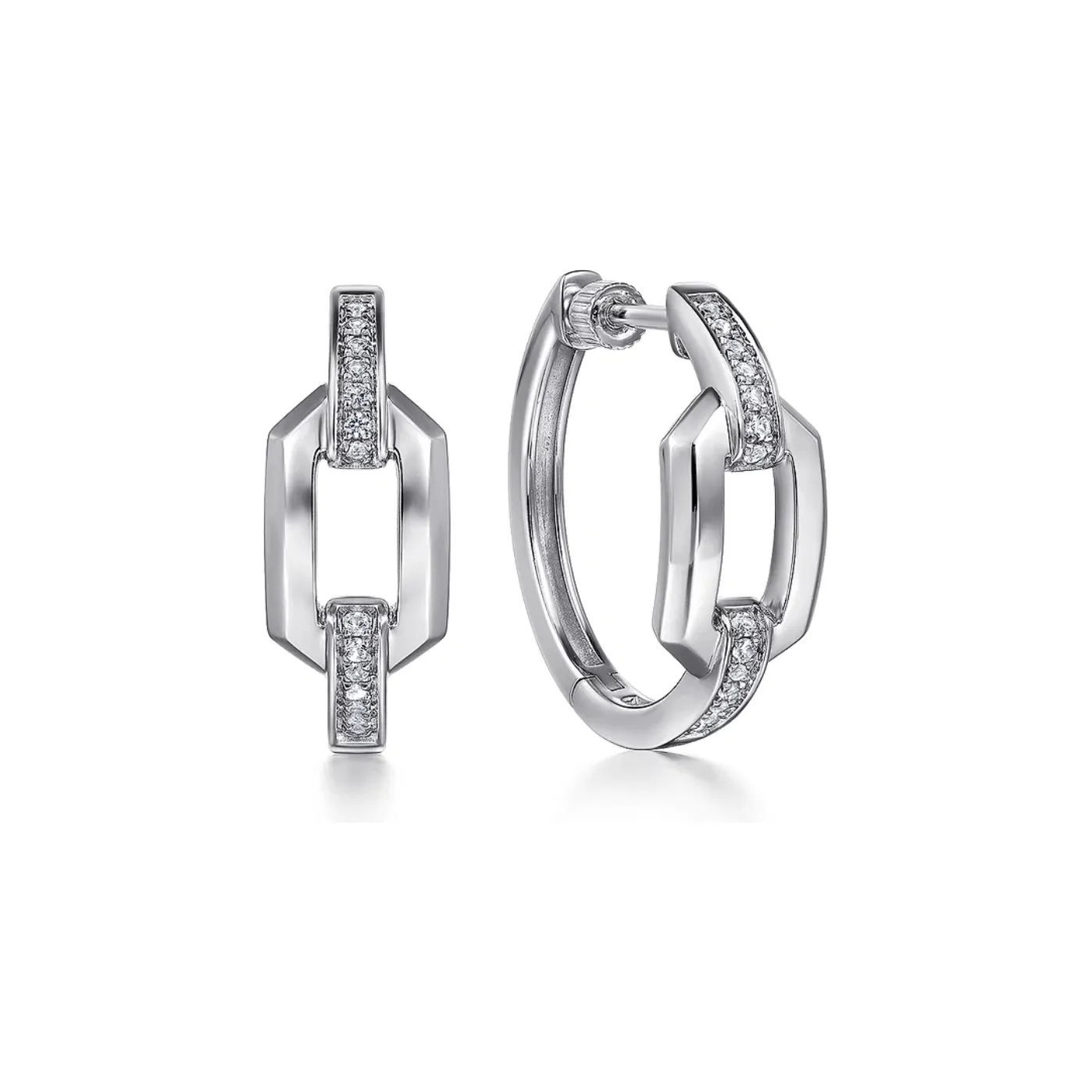Gabriel Sterling Silver White Sapphire Link Chain Hoop Earrings
