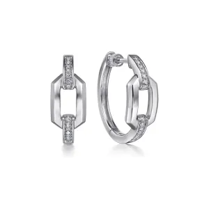 Gabriel Sterling Silver White Sapphire Link Chain Hoop Earrings