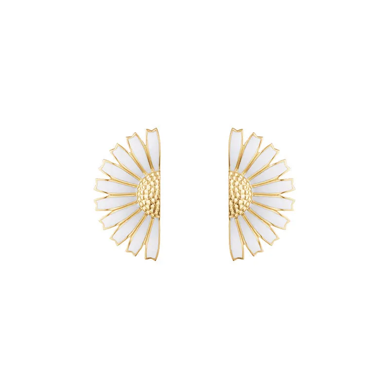 Georg Jensen Daisy 18ct Yellow Gold Plated Sterling Silver White Enamel Earrings